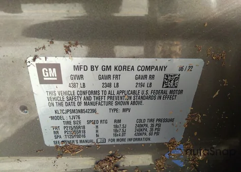 2022 Chevrolet Trax Awd Lt from USA, damaged, VIN KL7CJPSM3NB542396